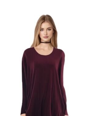 Bryn Walker Siro Rayon Burgundy Long Sleeve Tunic Top